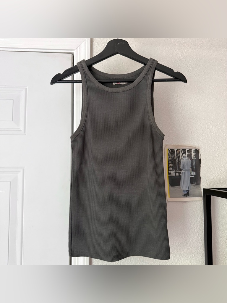 Faherty Charcoal Grey Gray Rib Ribbed Garment Indigo Dyed Knit Tank Top
